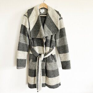 Antoni & Alison Coat Wool Stripe Belted Chunky Knit Oversize Lapel